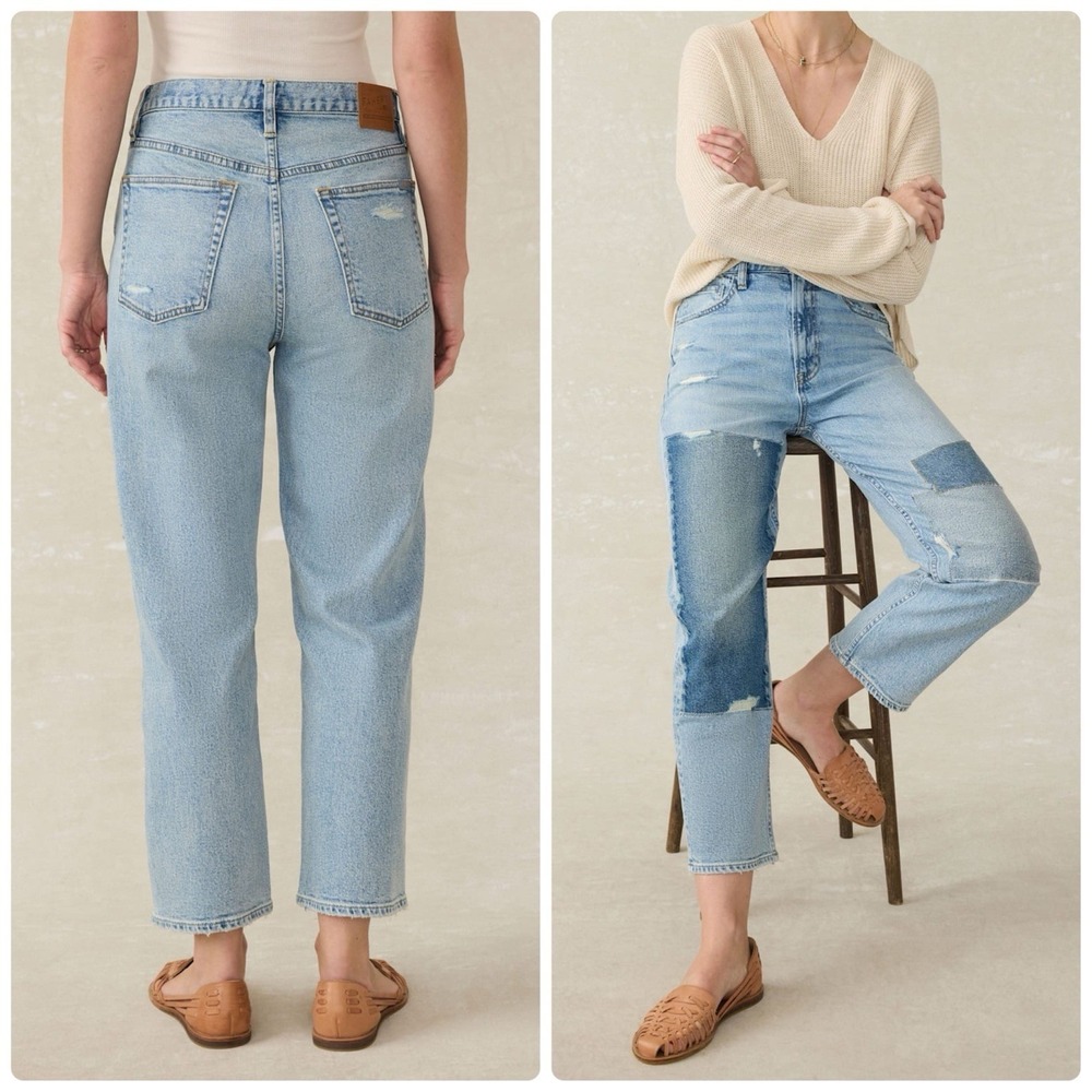 Faherty Women's Jeans Size 29 90s Crop Patchwork Jean Distressed Organic Cotton‎